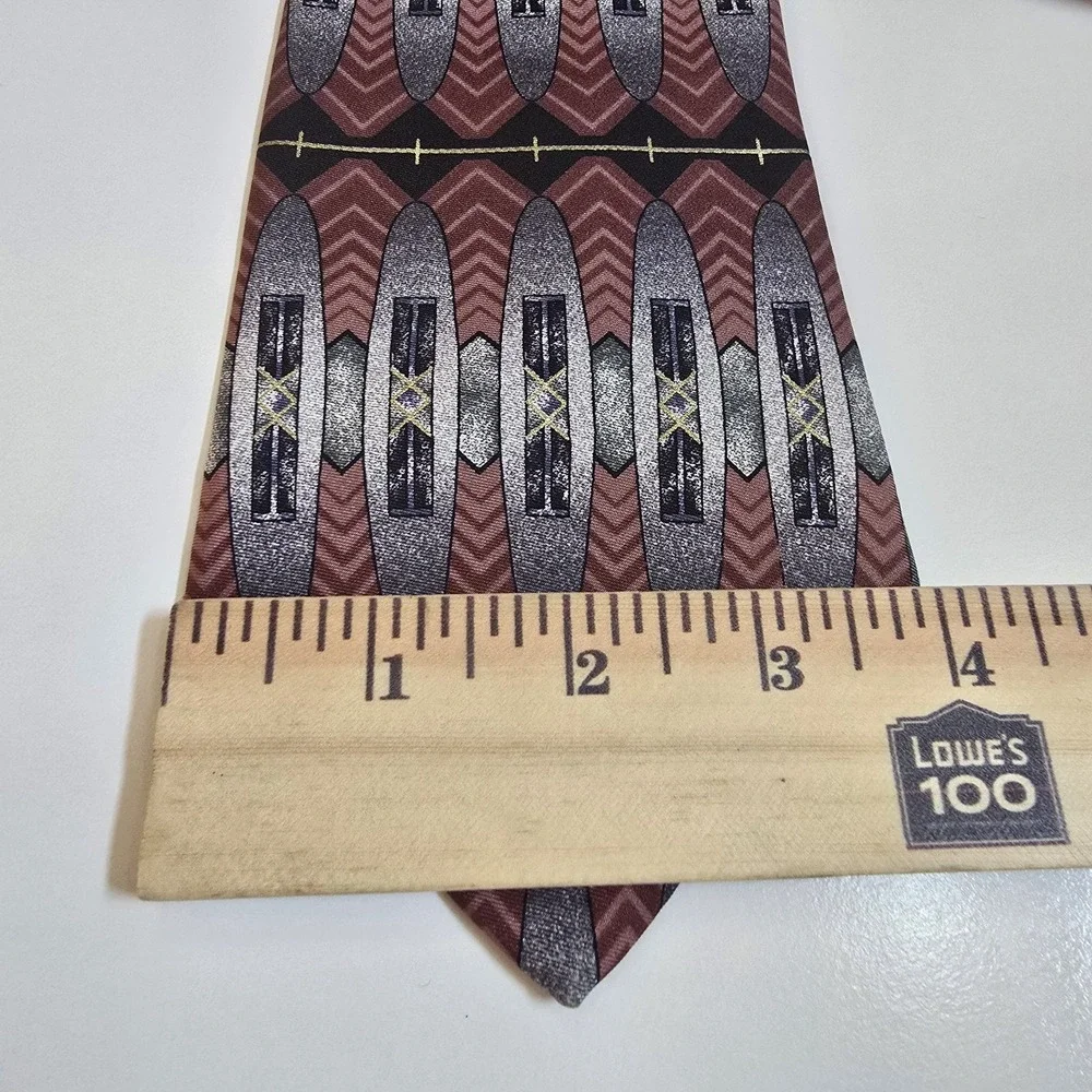 Lot x2 CONTE DI MILANO Men's Neck Tie Art Deco Geometric Gold 100% Silk Imported